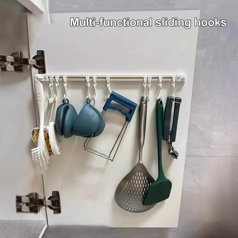 Innovative Kitchen Sliding Hooks Multi-Tiered Hanging Rack Adjustable Adhesive Hooks Space Saving Cooker Hangers
