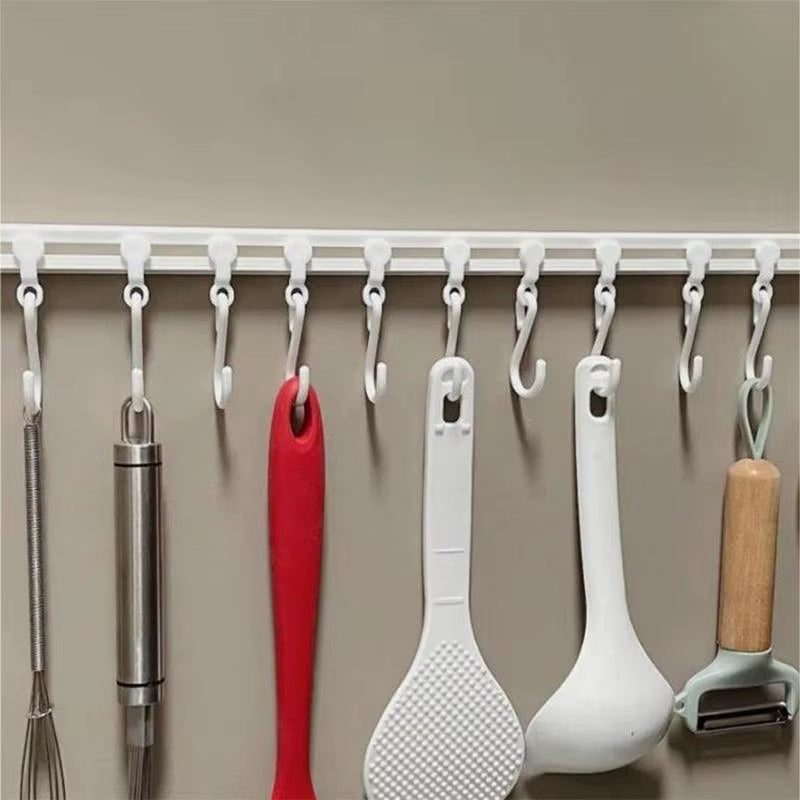 Innovative Kitchen Sliding Hooks Multi-Tiered Hanging Rack Adjustable Adhesive Hooks Space Saving Cooker Hangers
